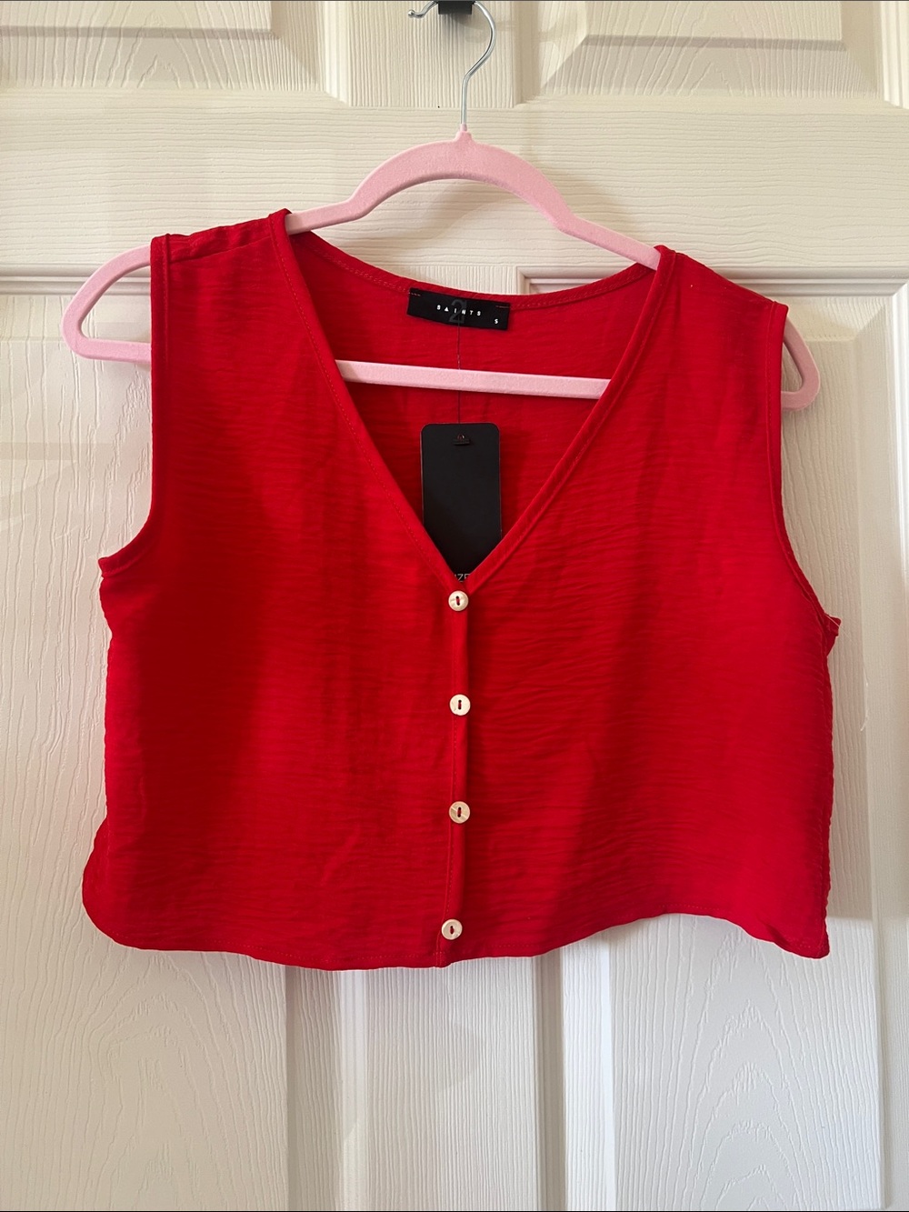 21 Saints Red Sleeveless Americana Button-Front V-Neck Crop Top NWT Small